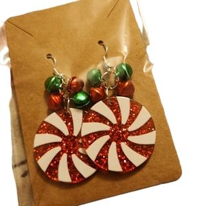 HP Peppermint jingle bell fish hook earrings